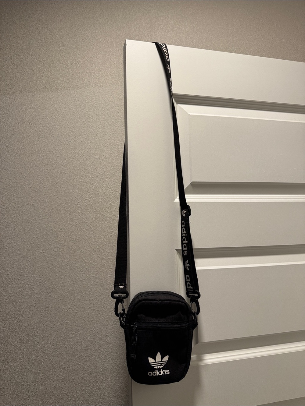 adidas Black Trefoil Mini Crossbody Bag with Logo Strap